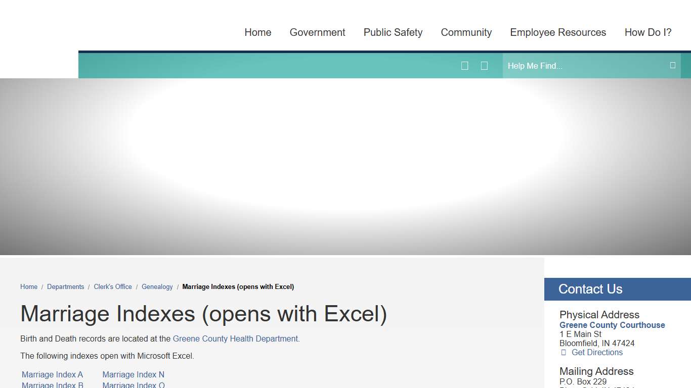 Marriage Indexes (opens with Excel) / Greene County, Indiana